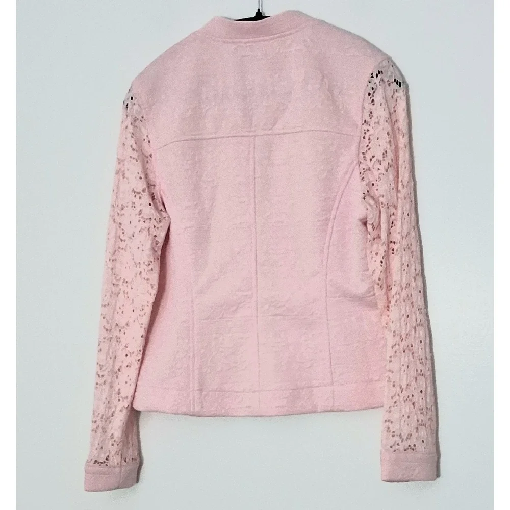 Isaac Mizrahi Live! Jacket* Women's Medium Pink Lace Knit Bomber Jacket Preowned